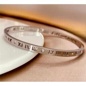 18K Silver Plated Cubic Zirconia Bangle Bracelet Stainless Steel womens jewelry